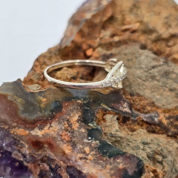 Sterling Silver Leaf Ring Size 6.75 Cubic Zirconia Accents Cutout Fine Jewelry - Picture 6 of 7